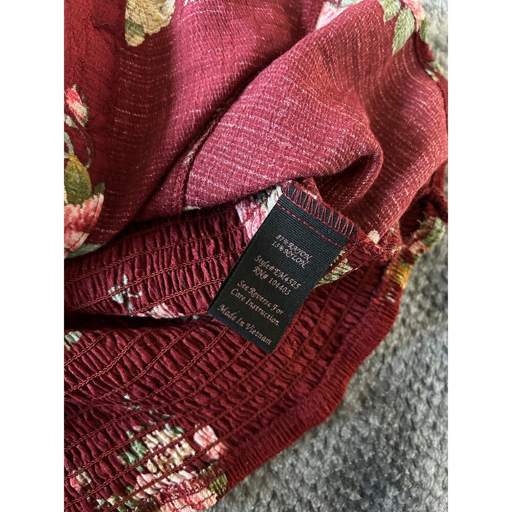 E Hanger M Peasant Red Smocked Back Sweetheart Neckline Blouse Size Large - Picture 10 of 11
